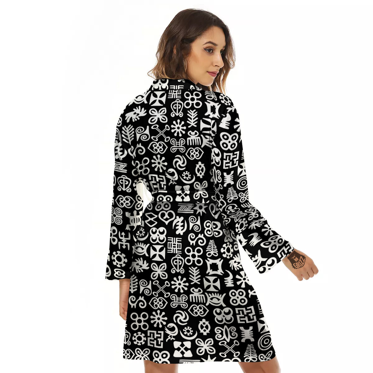 Symbols Black Adinkra Print Pattern Women's Robe-grizzshop