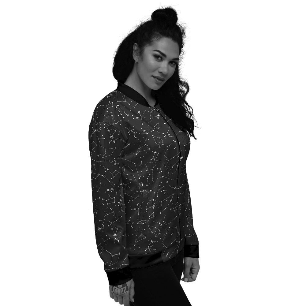 Symbols Constellation Print Pattern Women's Bomber Jacket-grizzshop