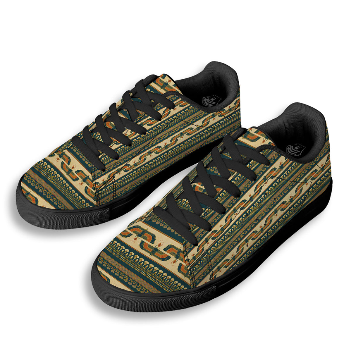 Symbols Of Ancient Egypt Print Pattern Black Low Top Sneakers-grizzshop