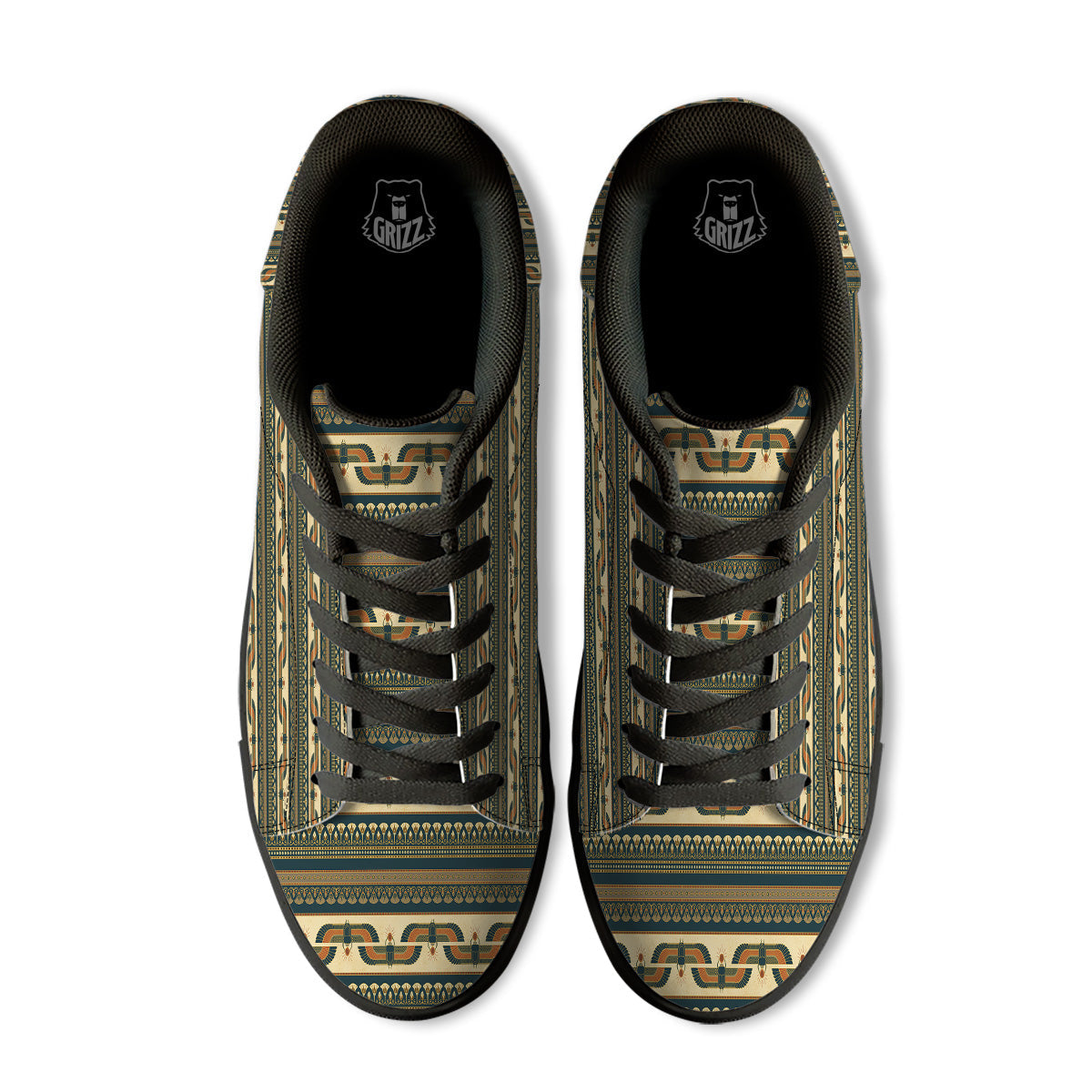 Symbols Of Ancient Egypt Print Pattern Black Low Top Sneakers-grizzshop