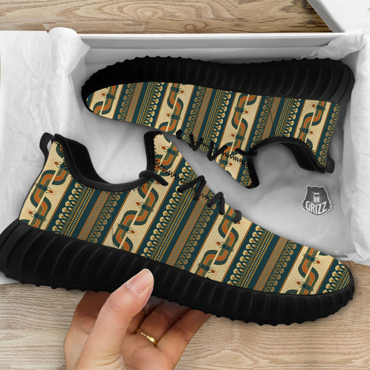 Symbols Of Ancient Egypt Print Pattern Black Walking Shoes-grizzshop
