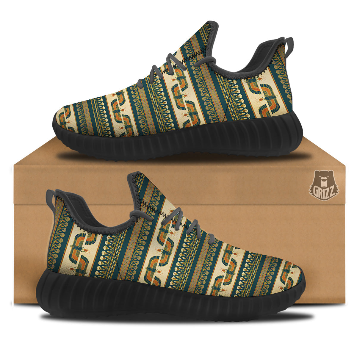 Symbols Of Ancient Egypt Print Pattern Black Walking Shoes-grizzshop