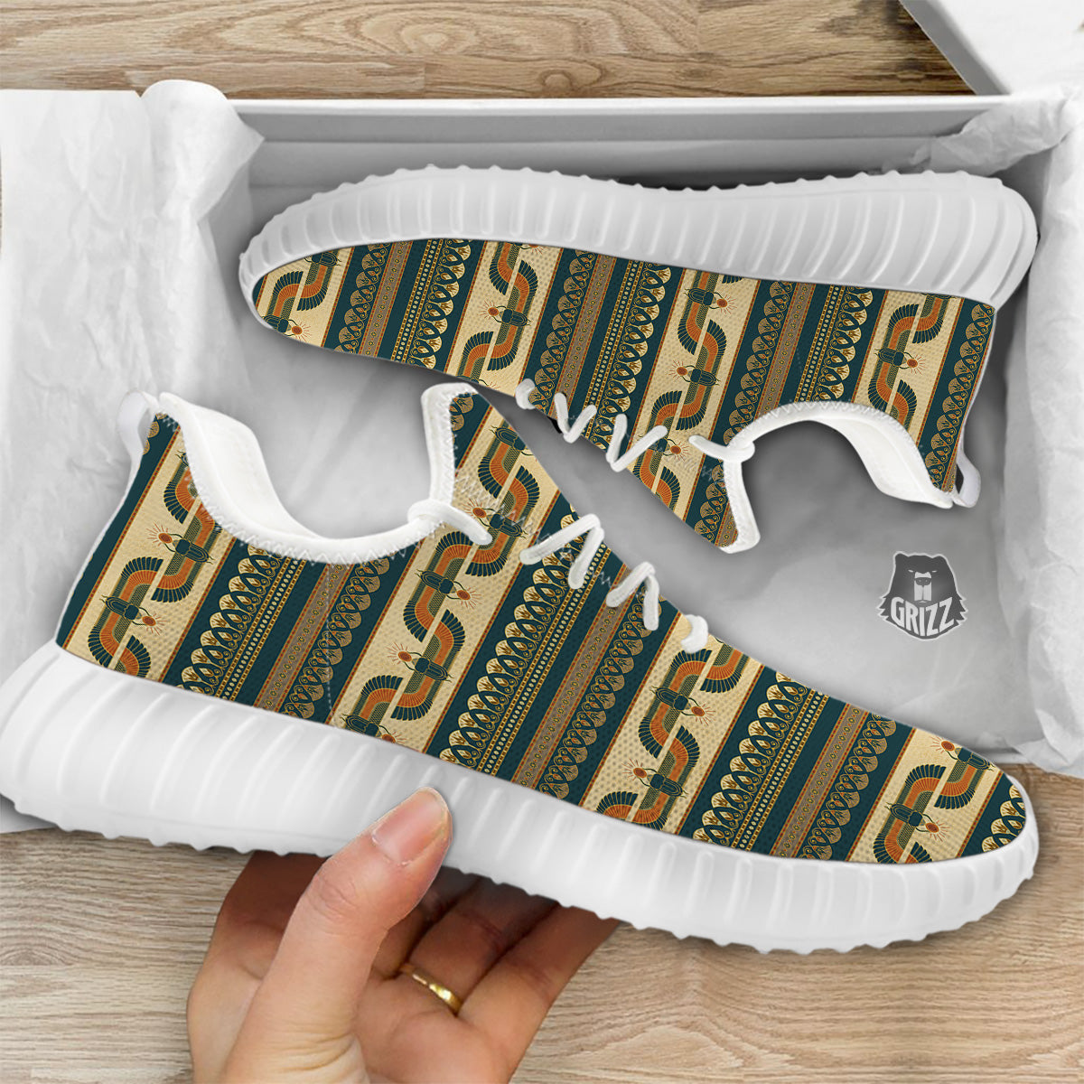 Symbols Of Ancient Egypt Print Pattern White Walking Shoes-grizzshop