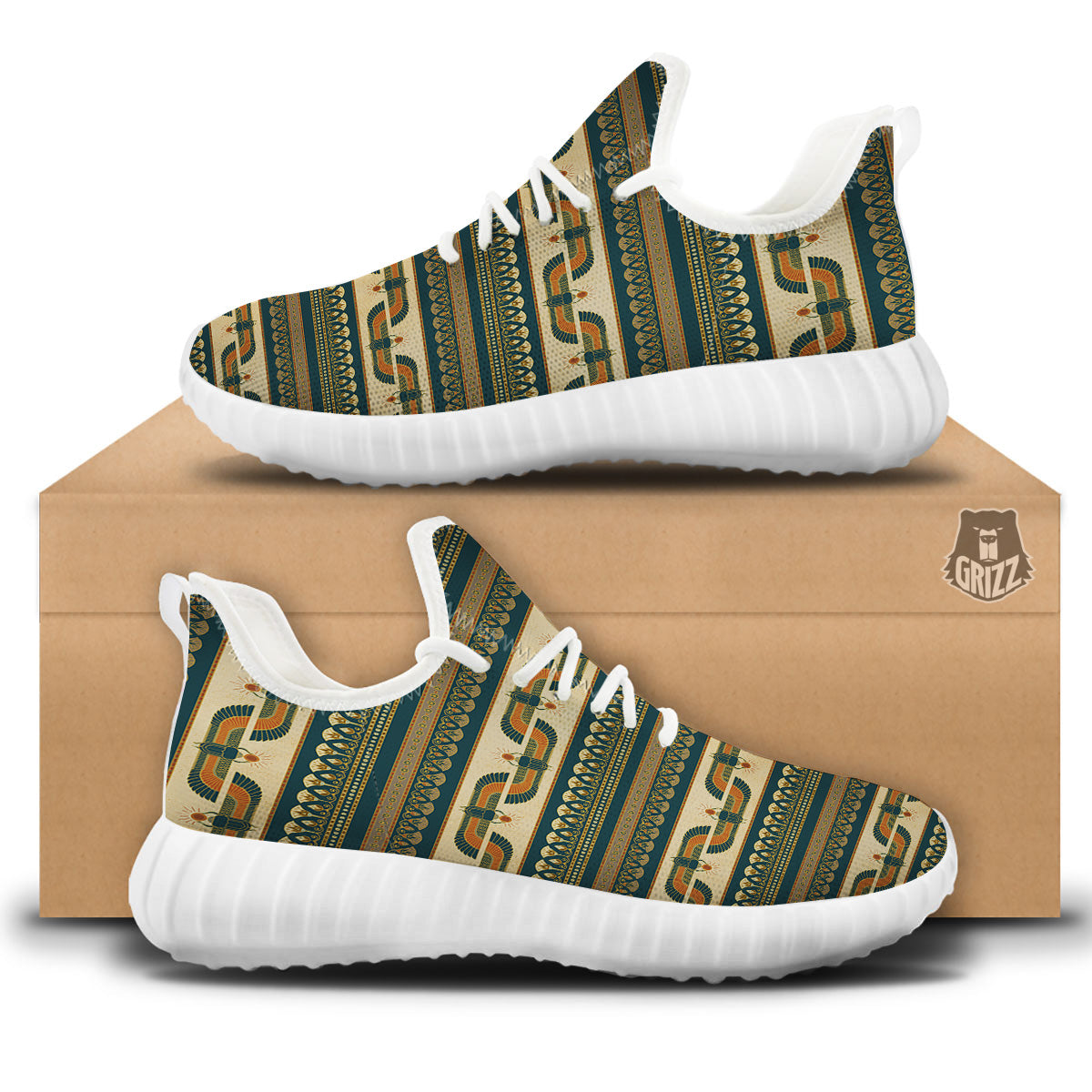 Symbols Of Ancient Egypt Print Pattern White Walking Shoes-grizzshop
