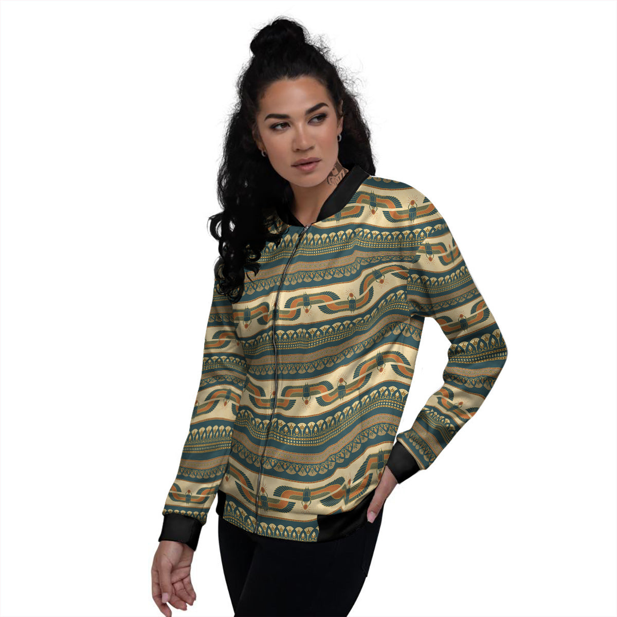 Symbols Of Ancient Egypt Print Pattern Women's Bomber Jacket-grizzshop