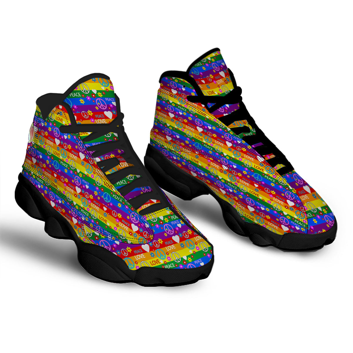 Symbols Of The Hippie And Rainbow Print Black Basketball Shoes-grizzshop