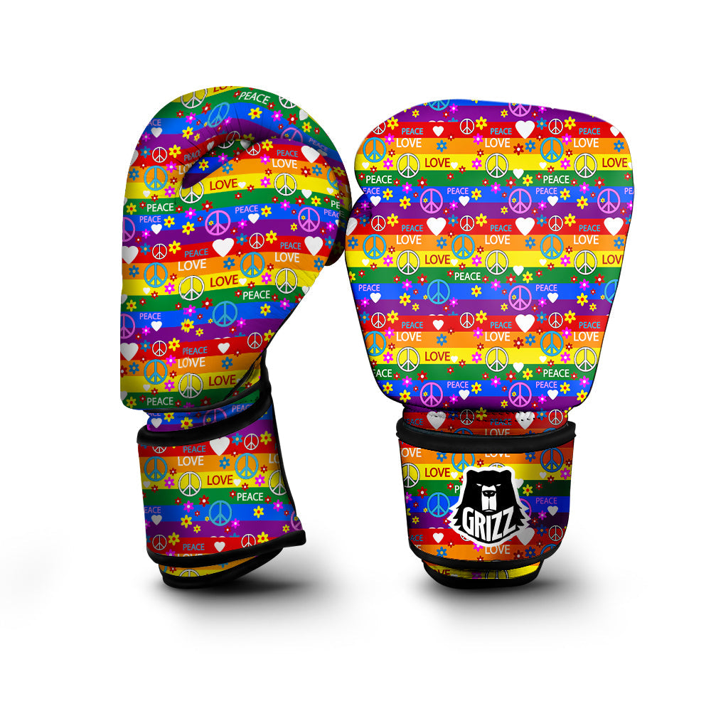 Symbols Of The Hippie And Rainbow Print Boxing Gloves-grizzshop