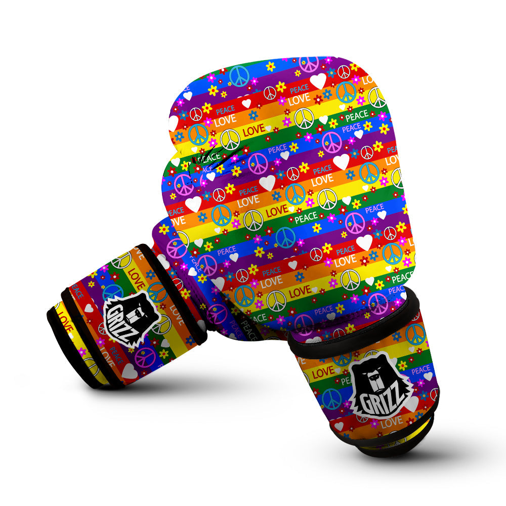 Symbols Of The Hippie And Rainbow Print Boxing Gloves-grizzshop