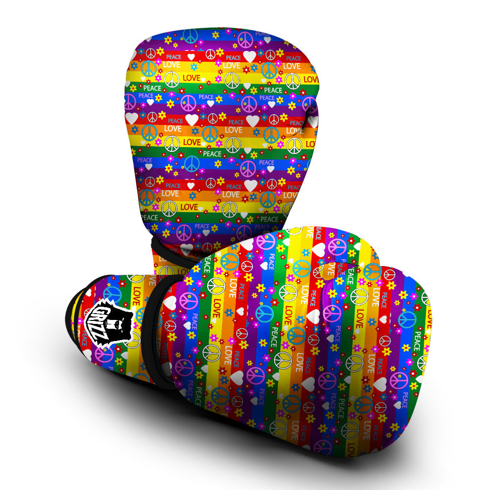 Symbols Of The Hippie And Rainbow Print Boxing Gloves-grizzshop