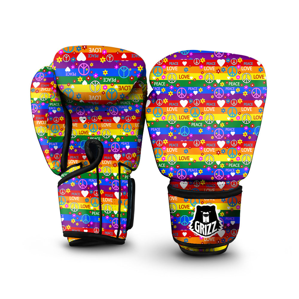 Symbols Of The Hippie And Rainbow Print Boxing Gloves-grizzshop