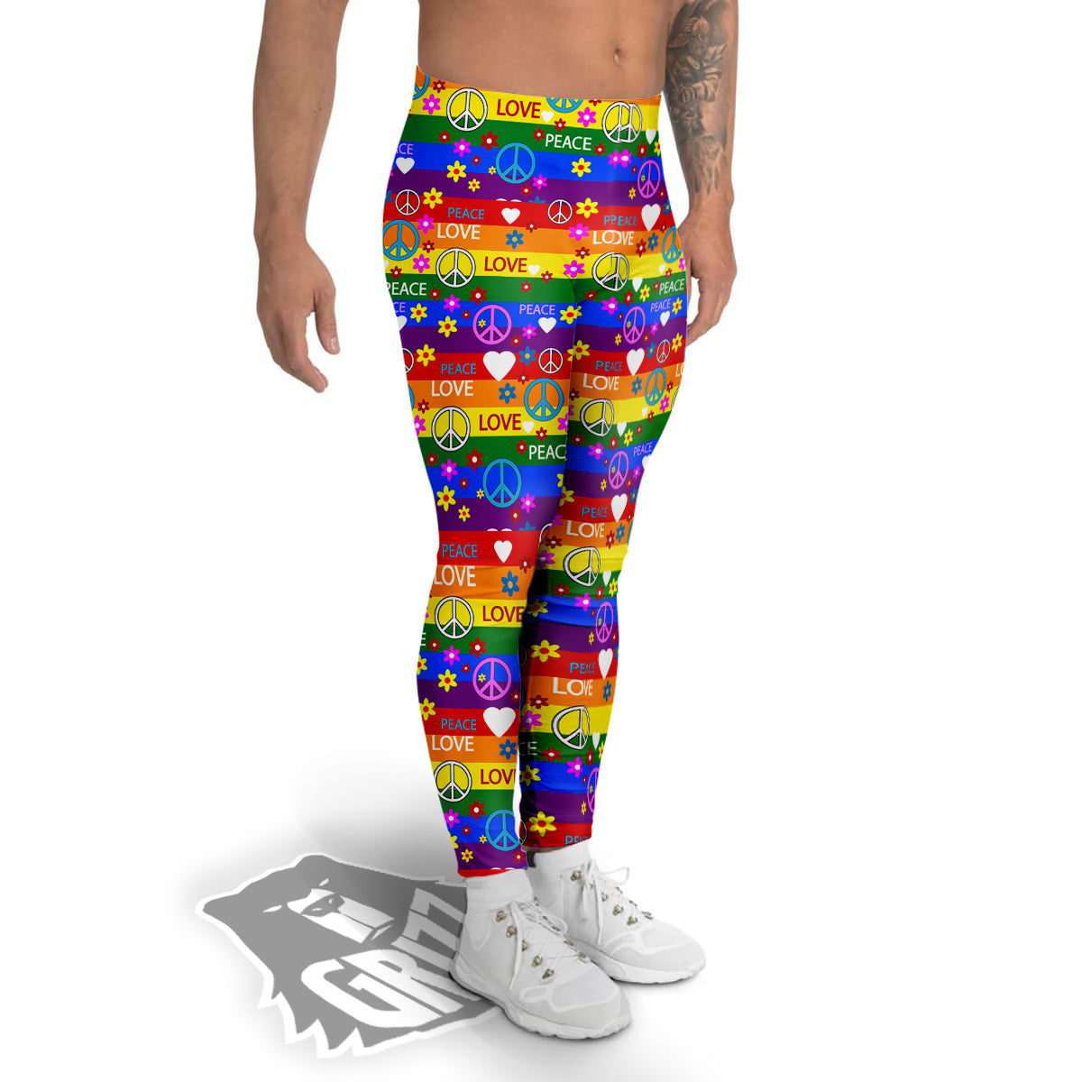 Symbols Of The Hippie And Rainbow Print Men's Leggings-grizzshop