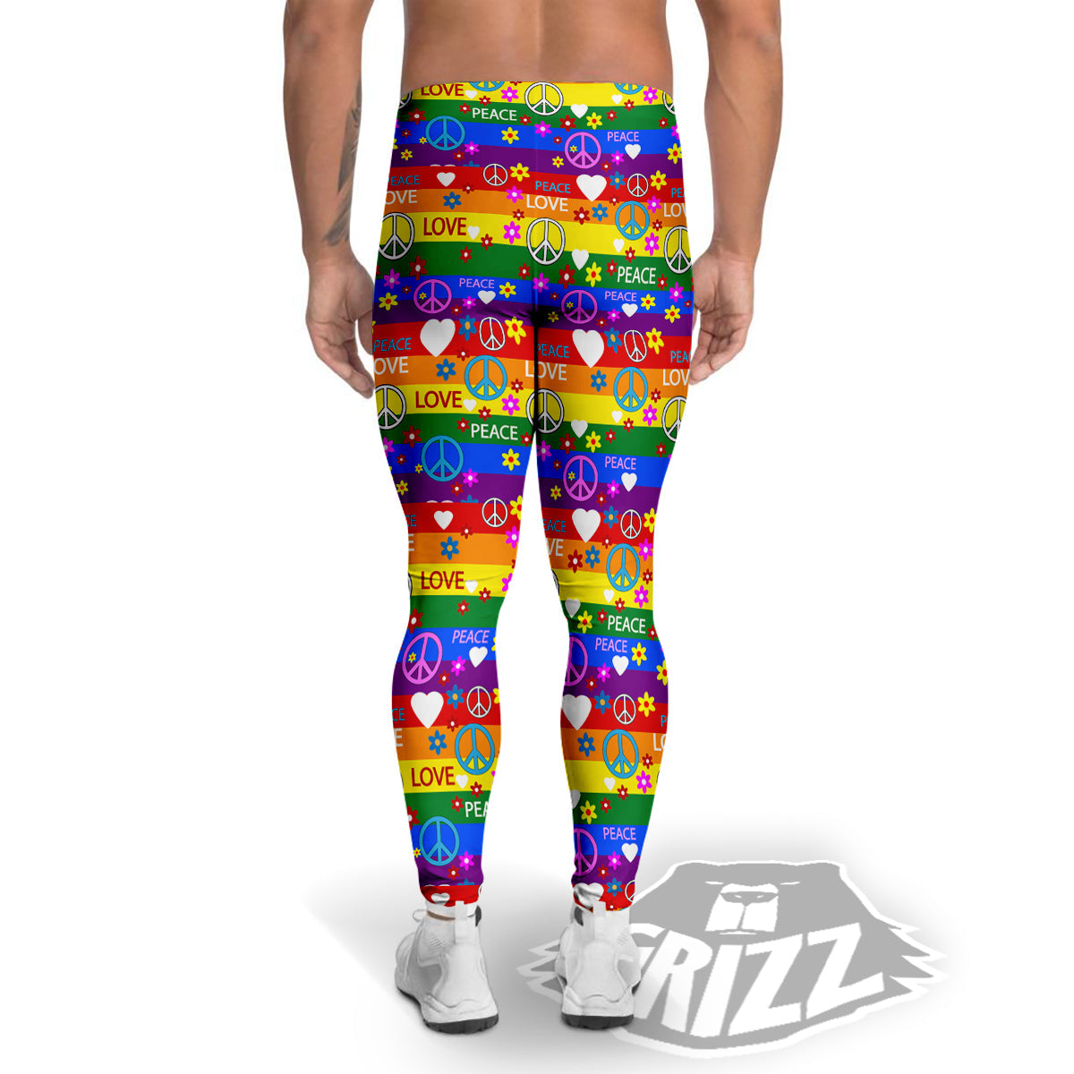 Symbols Of The Hippie And Rainbow Print Men's Leggings-grizzshop