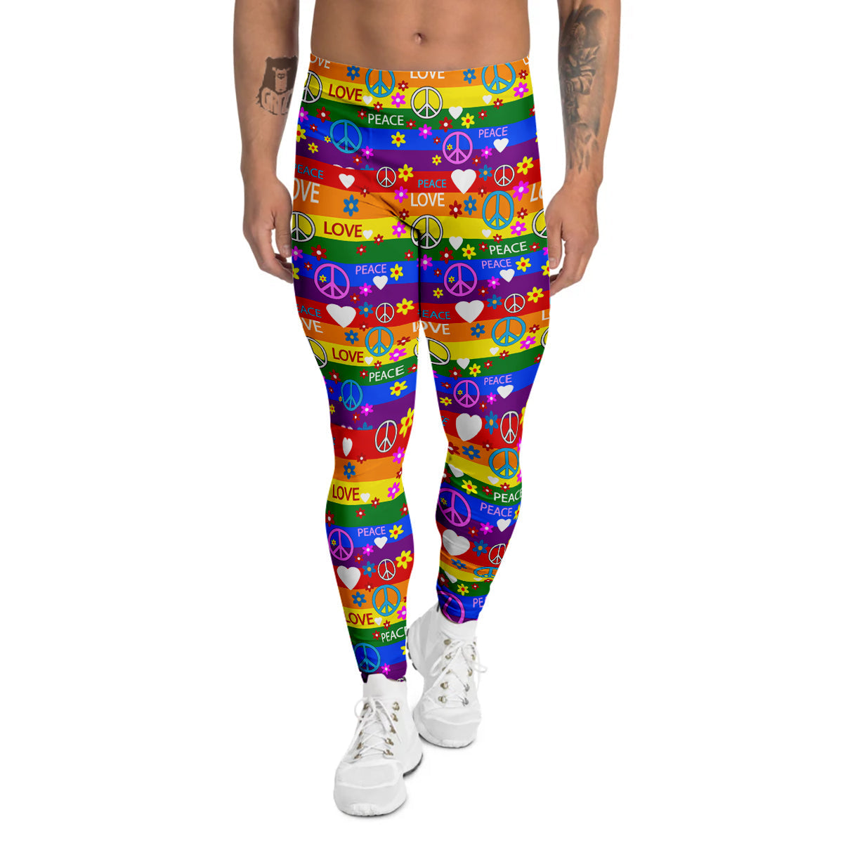 Symbols Of The Hippie And Rainbow Print Men's Leggings-grizzshop