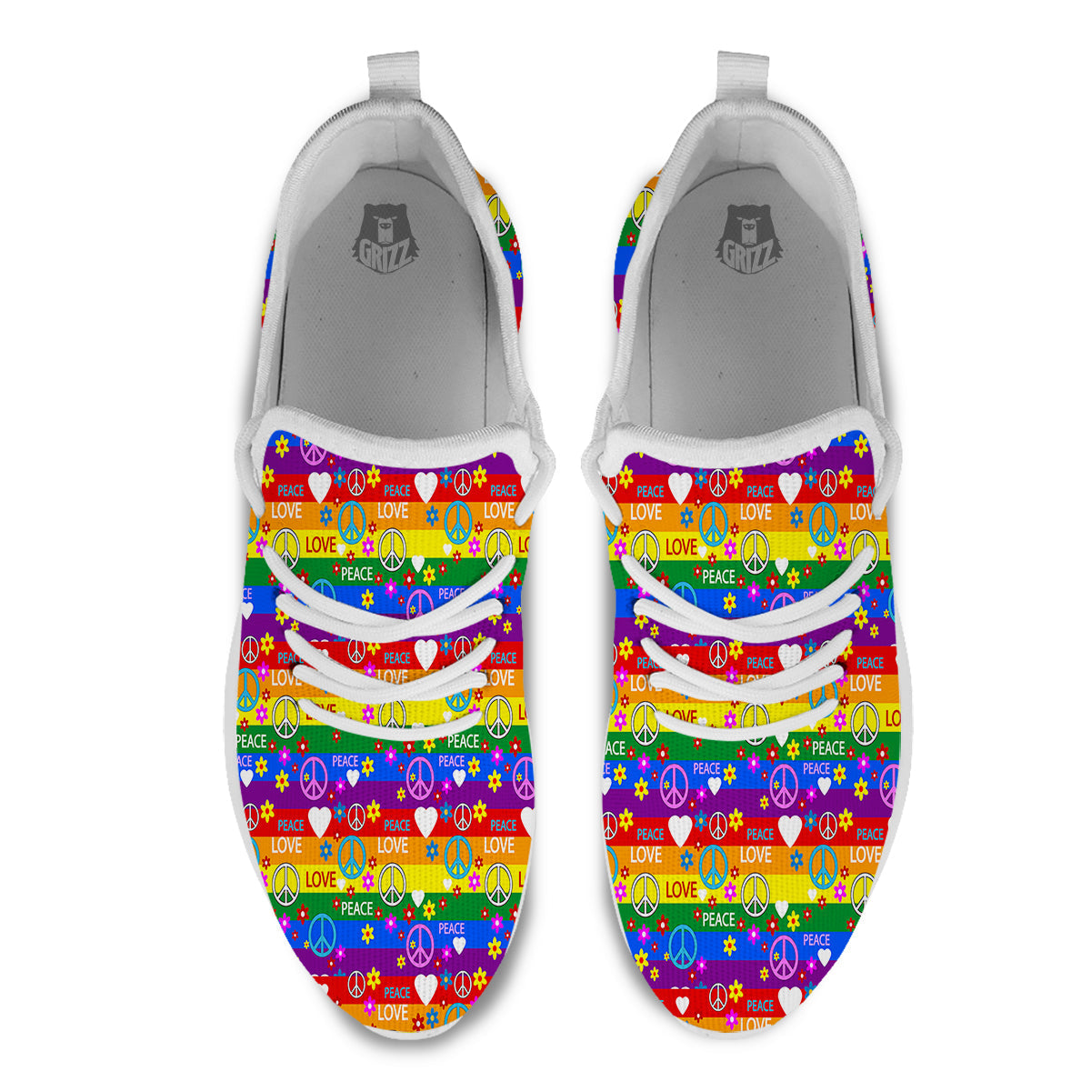 Symbols Of The Hippie And Rainbow Print White Athletic Shoes-grizzshop