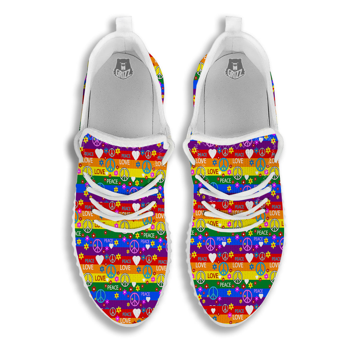 Symbols Of The Hippie And Rainbow Print White Walking Shoes-grizzshop