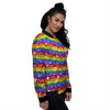 Symbols Of The Hippie And Rainbow Print Women's Bomber Jacket-grizzshop