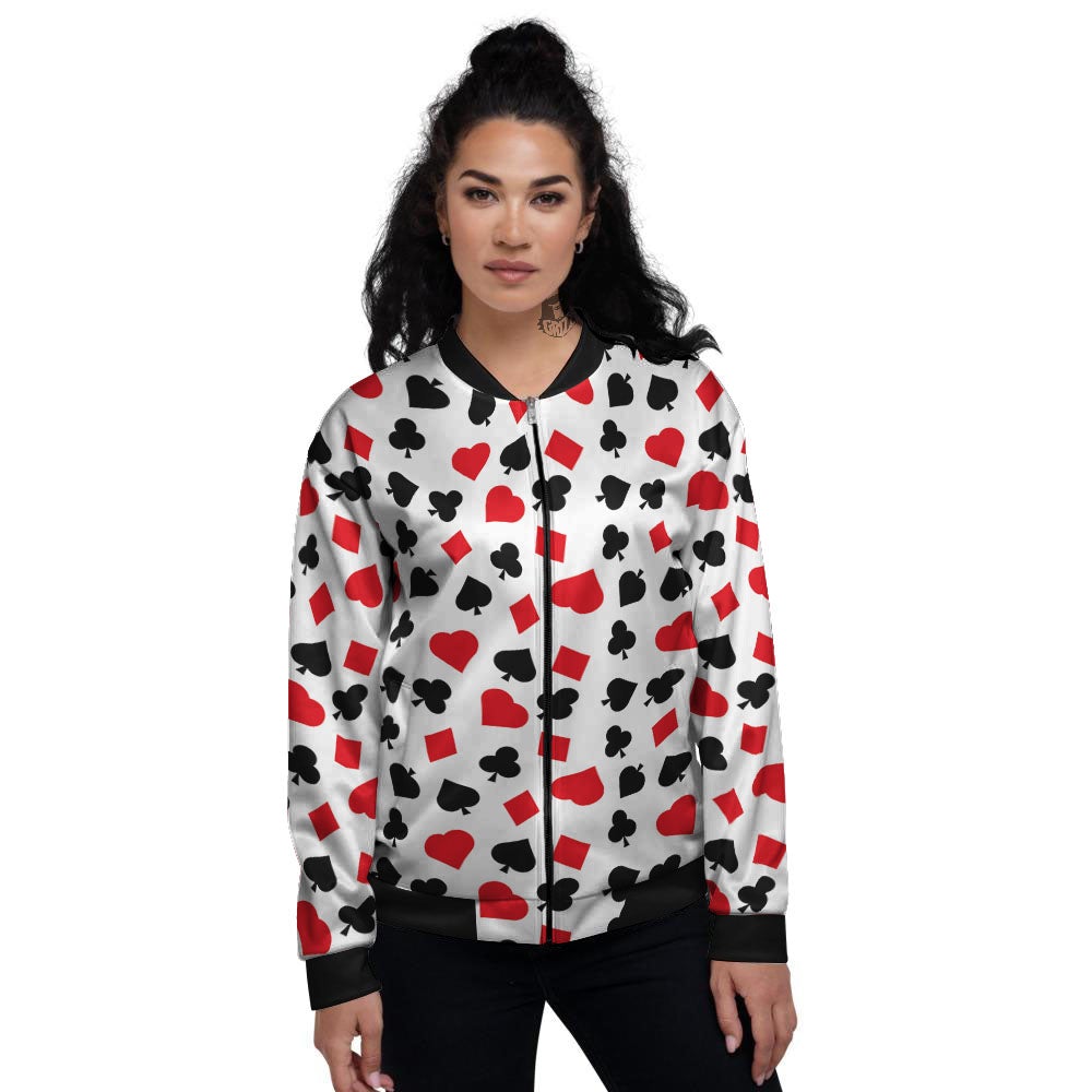 Symbols Playing Card Print Pattern Women's Bomber Jacket-grizzshop