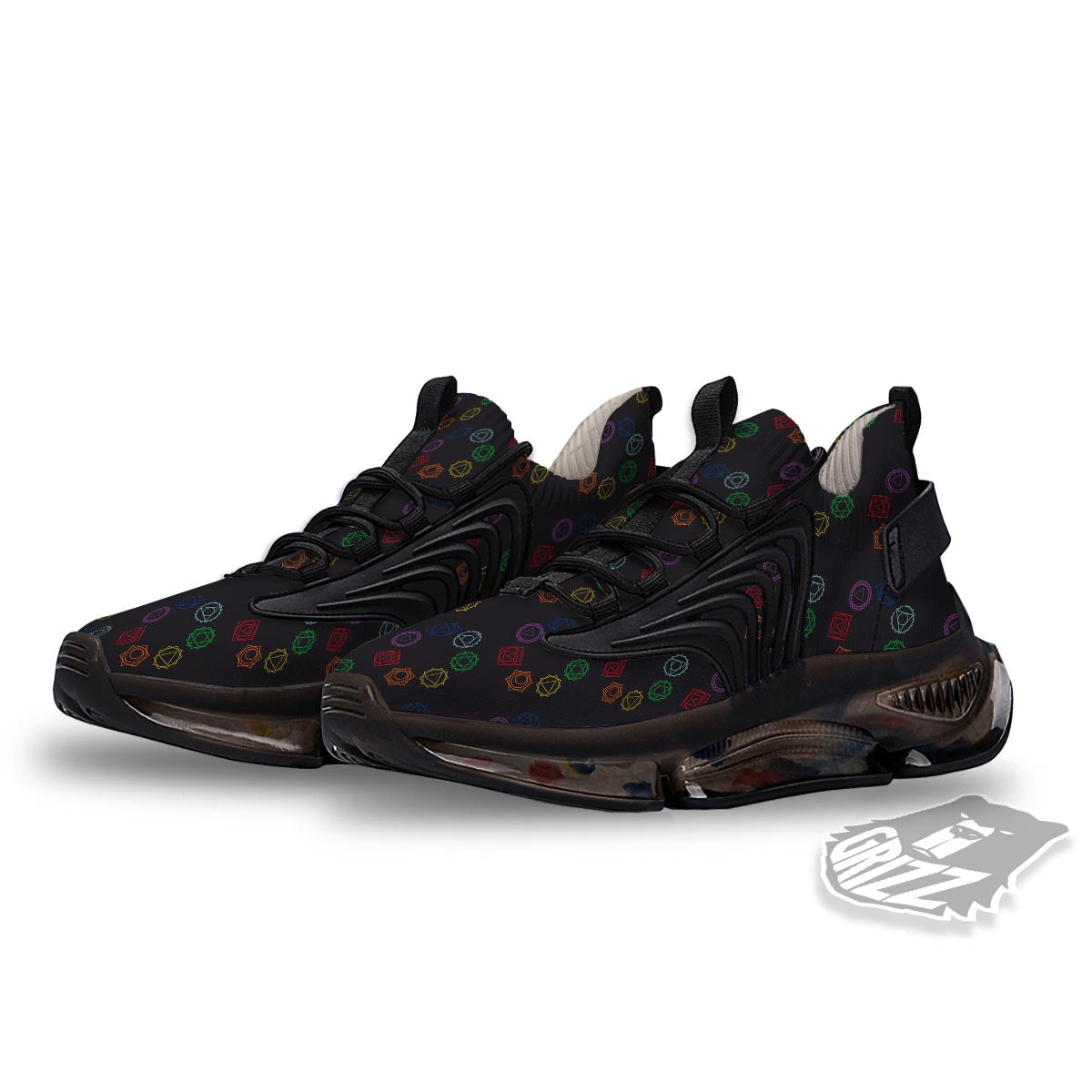 Symbols Seven Chakra Print Pattern Black Gym Shoes-grizzshop