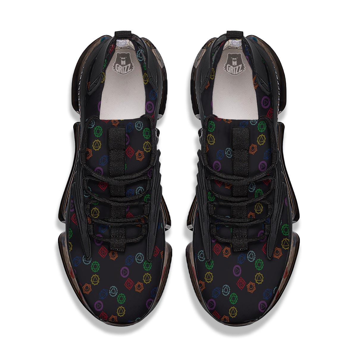 Symbols Seven Chakra Print Pattern Black Gym Shoes-grizzshop