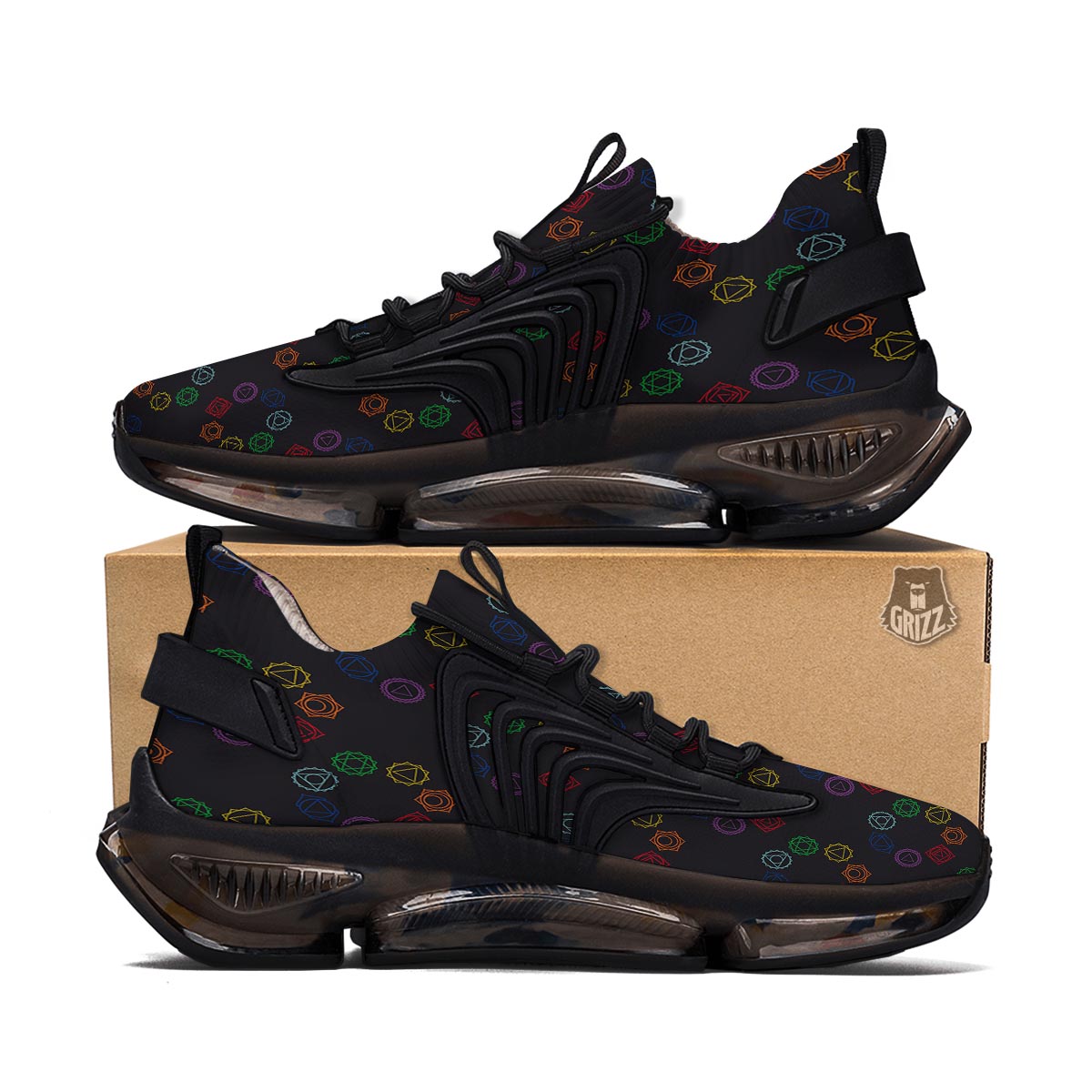 Symbols Seven Chakra Print Pattern Black Gym Shoes-grizzshop