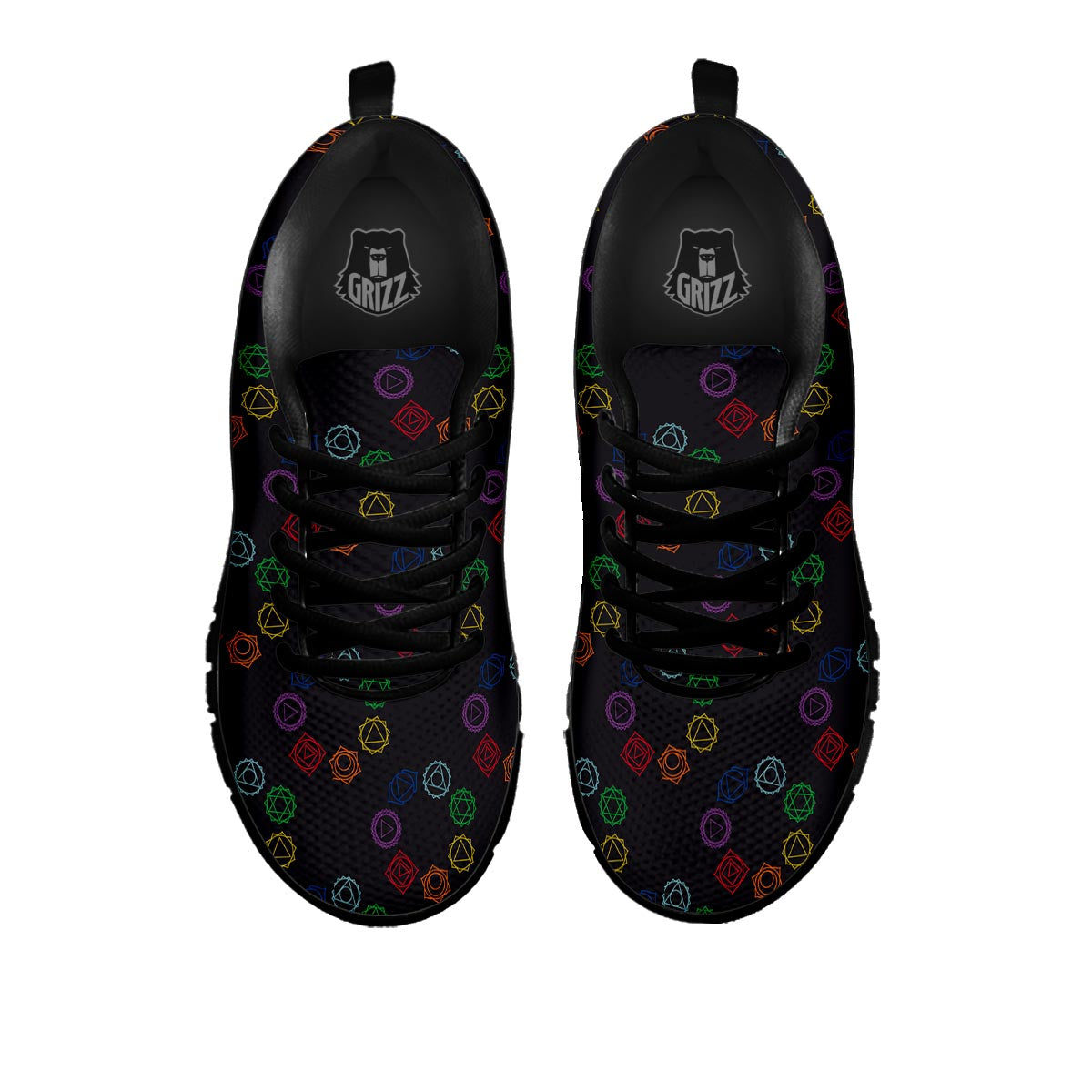 Symbols Seven Chakra Print Pattern Black Sneaker-grizzshop