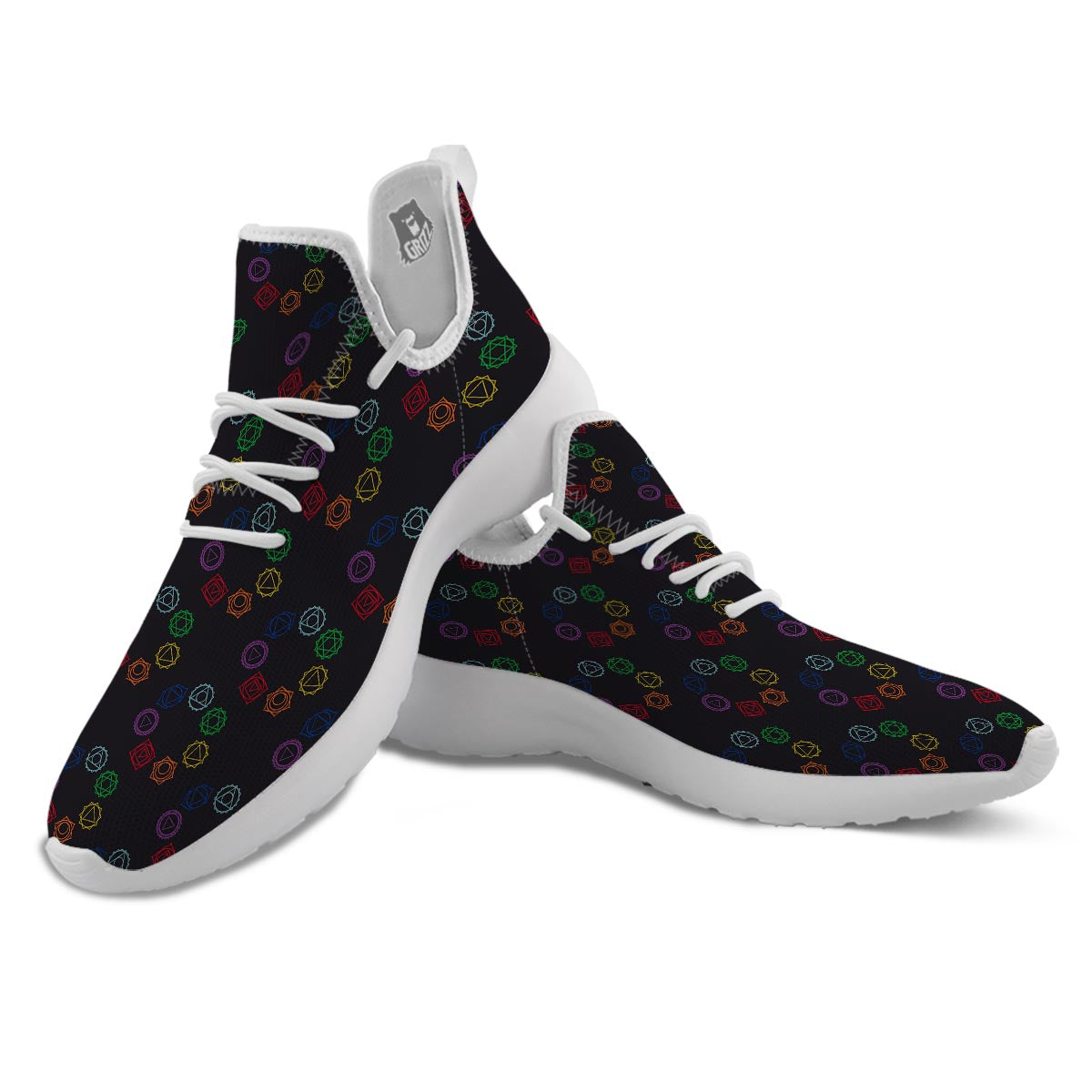 Symbols Seven Chakra Print Pattern White Athletic Shoes-grizzshop