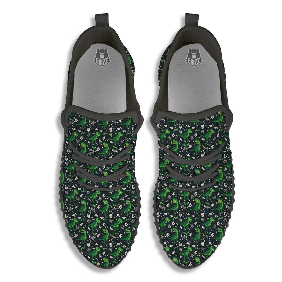 T-Rex Dinosaur Cute Green Print Pattern Black Walking Shoes-grizzshop