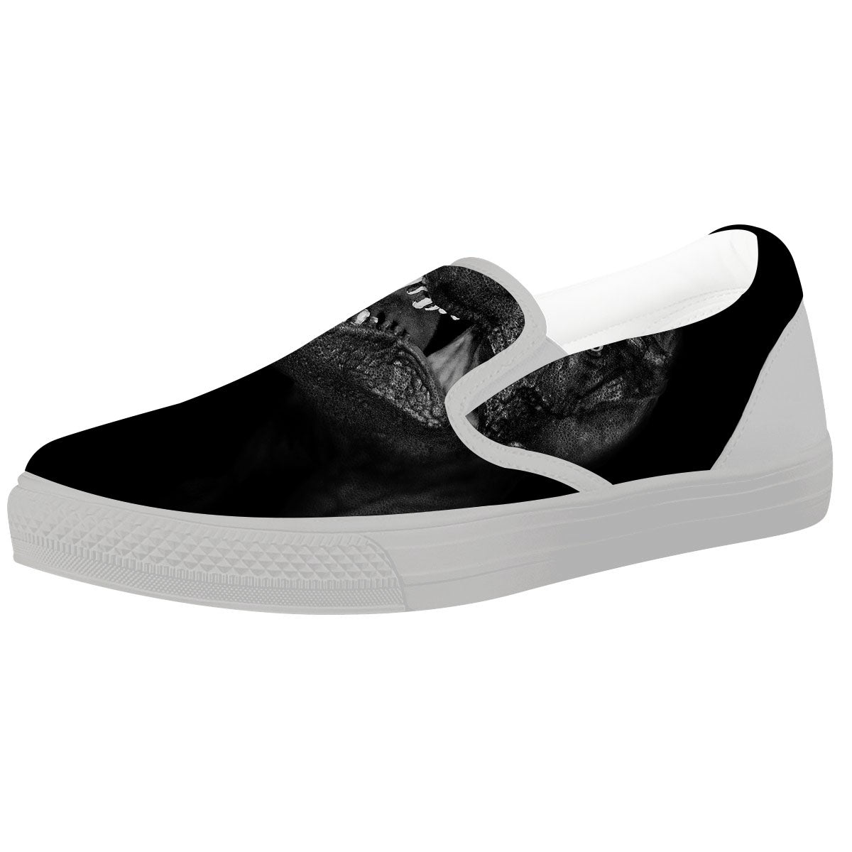 T-Rex Dinosaur White And Black Print White Slip On Shoes-grizzshop