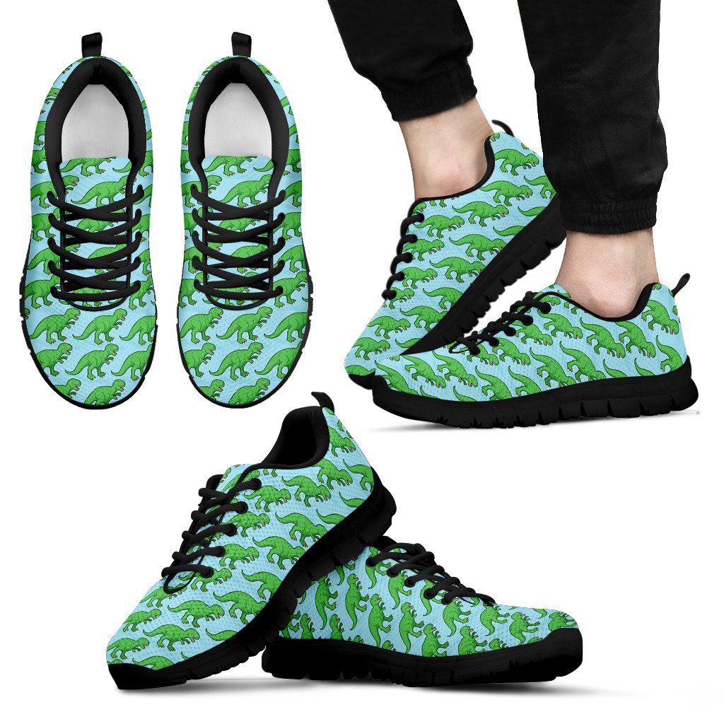 T rex Dinosaur Pattern Print Black Sneaker Shoes For Men Women-grizzshop