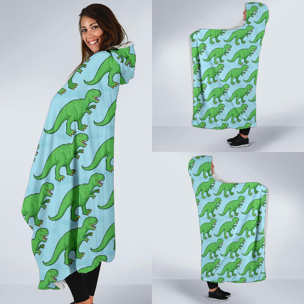 T rex Dinosaur Pattern Print Hooded Blanket-grizzshop