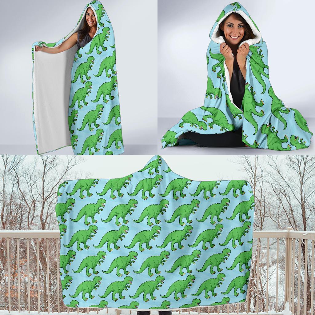 T rex Dinosaur Pattern Print Hooded Blanket-grizzshop
