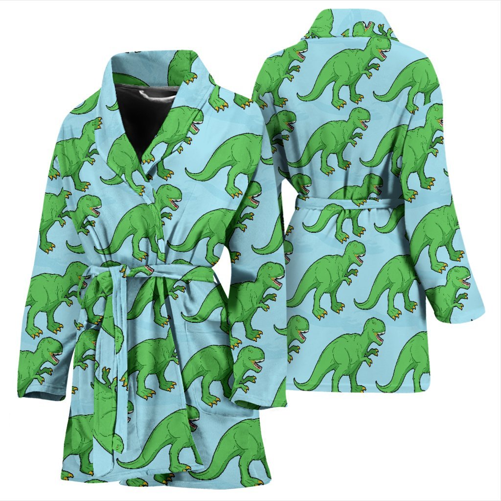 T rex Dinosaur Pattern Print Women Long Robe-grizzshop