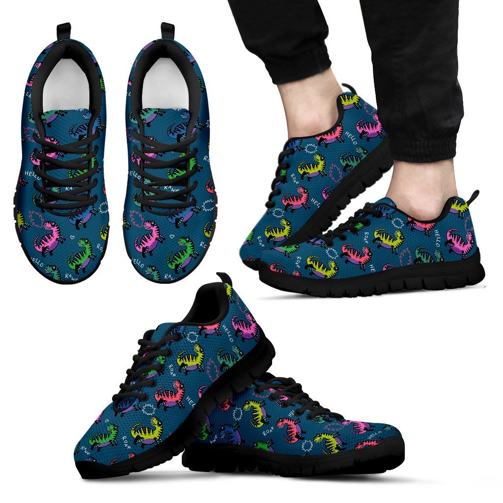T rex Dinosaur Print Pattern Black Sneaker Shoes For Men Women-grizzshop