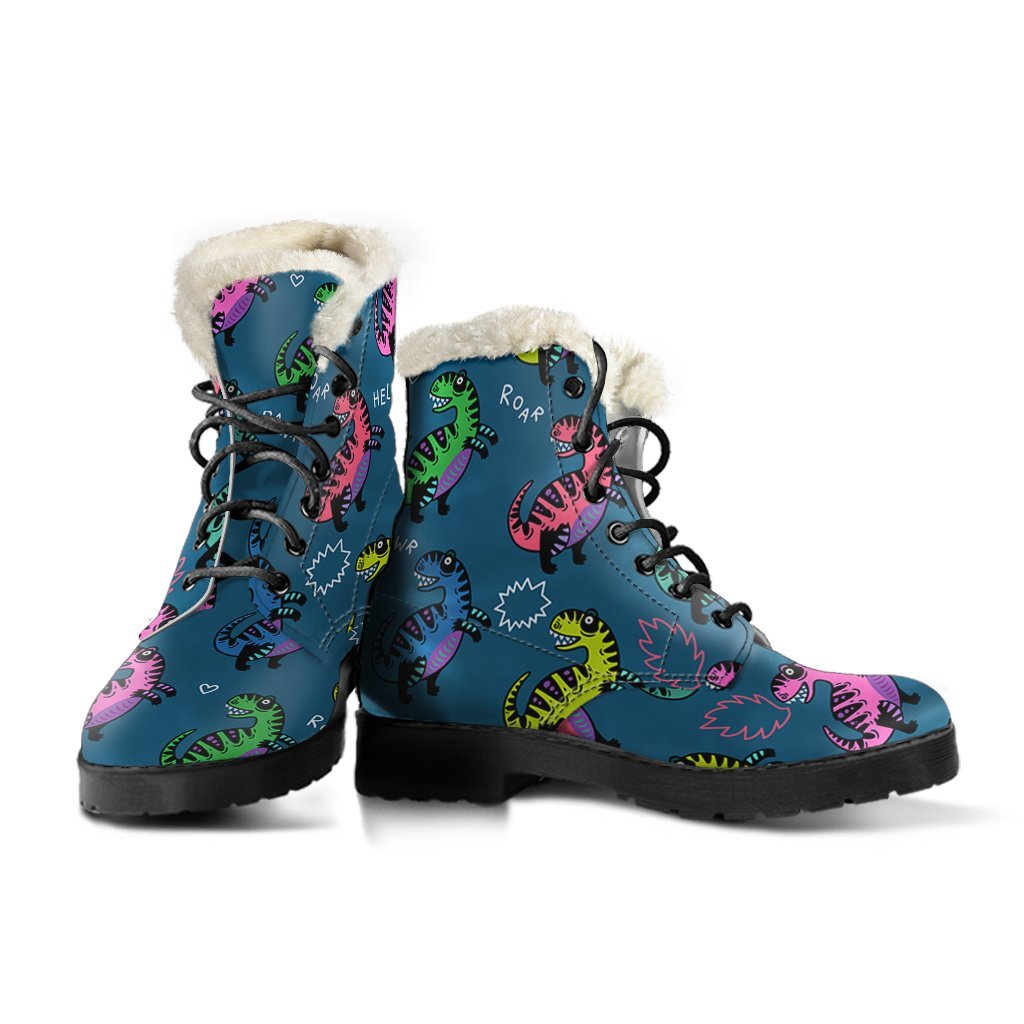 T rex Dinosaur Print Pattern Comfy Winter Boots-grizzshop