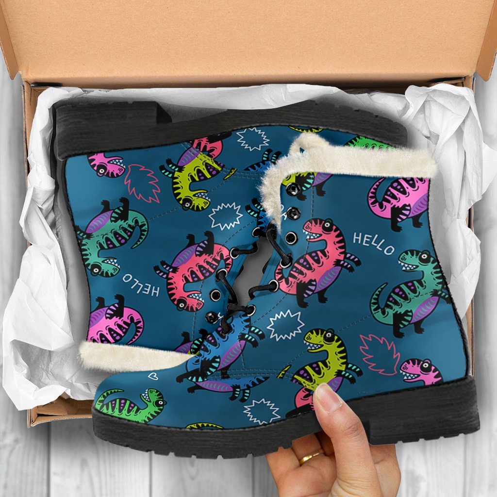 T rex Dinosaur Print Pattern Comfy Winter Boots-grizzshop