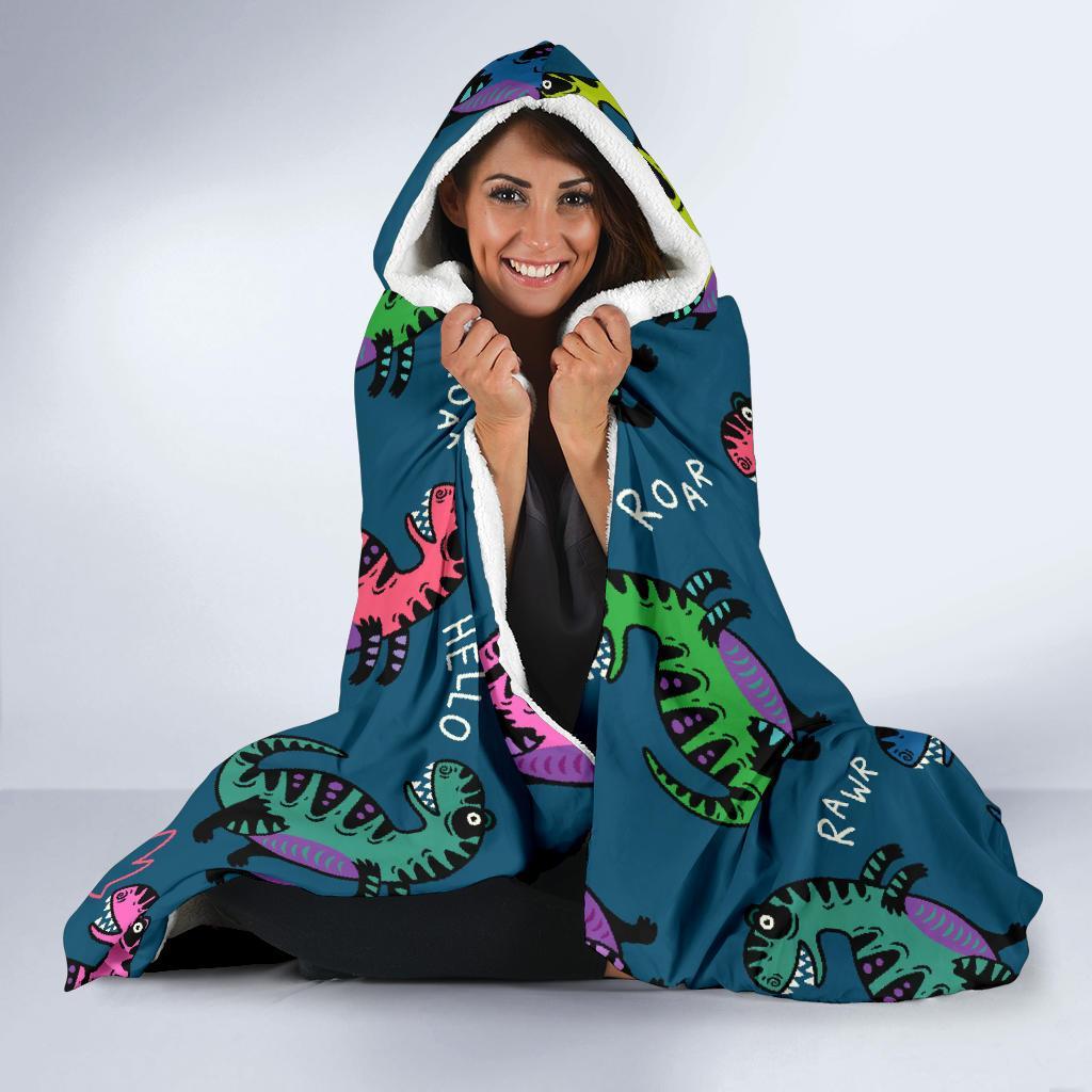 T rex Dinosaur Print Pattern Hooded Blanket-grizzshop