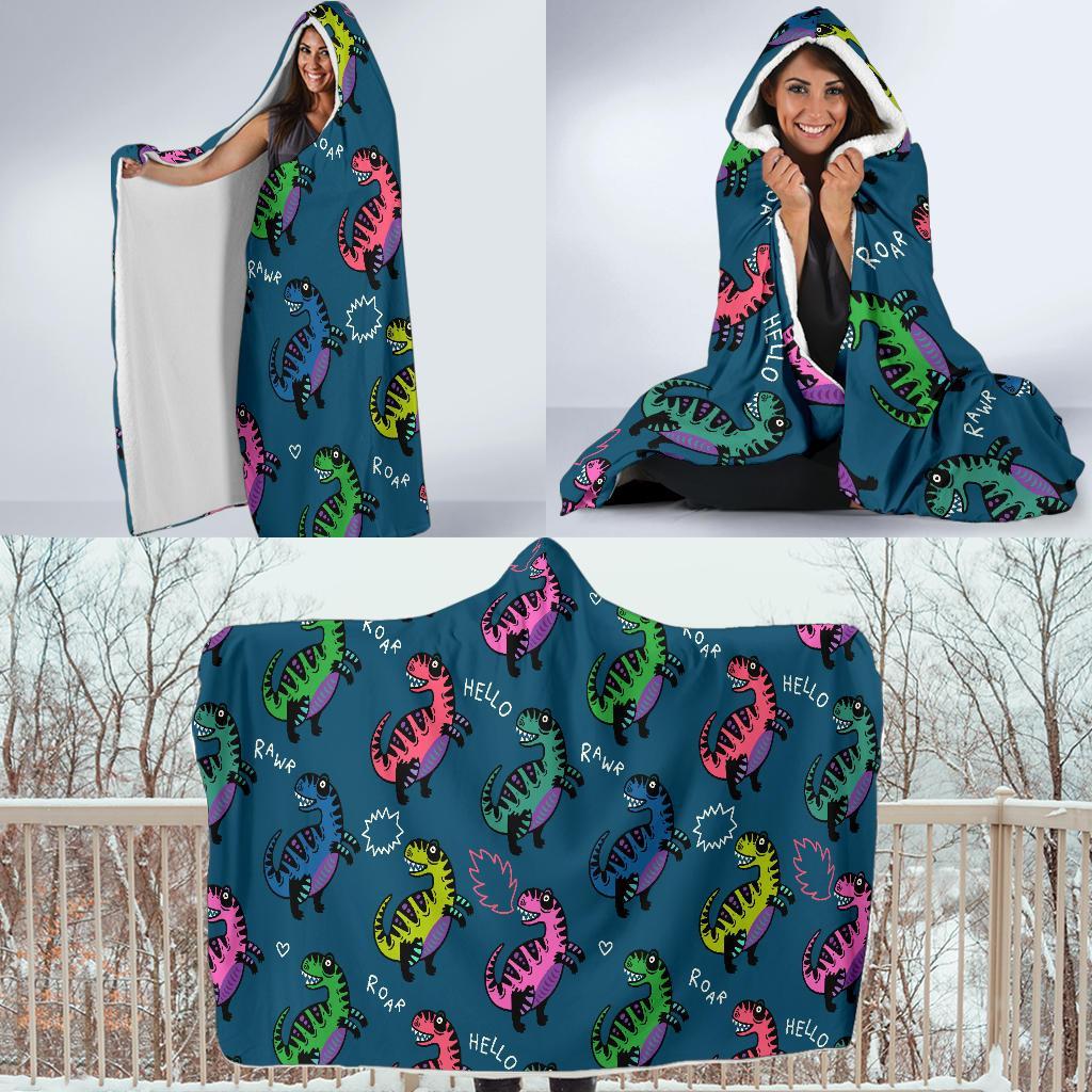 T rex Dinosaur Print Pattern Hooded Blanket-grizzshop