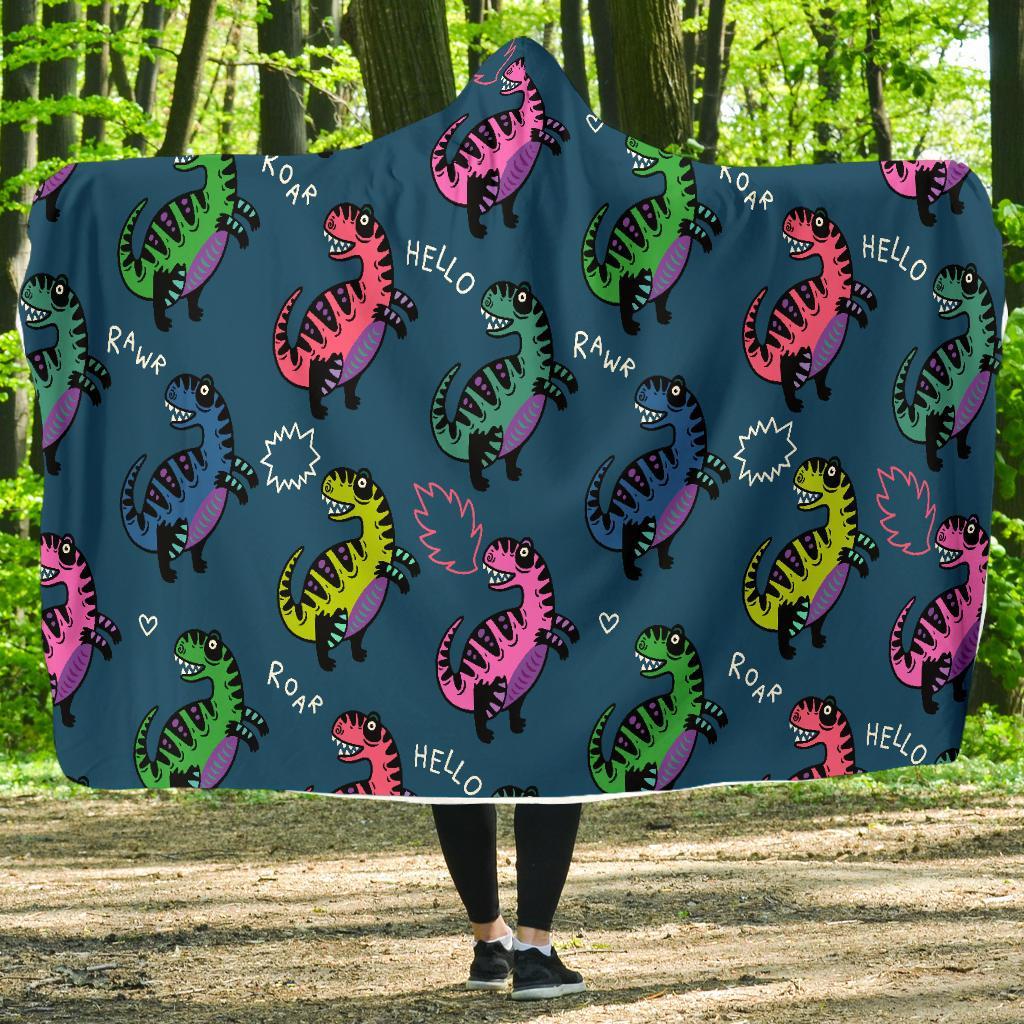 T rex Dinosaur Print Pattern Hooded Blanket-grizzshop