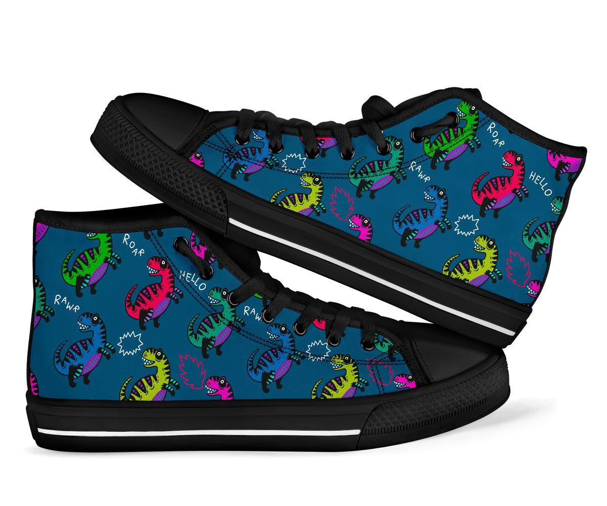 T rex Dinosaur Print Pattern Men Women's High Top Shoes-grizzshop