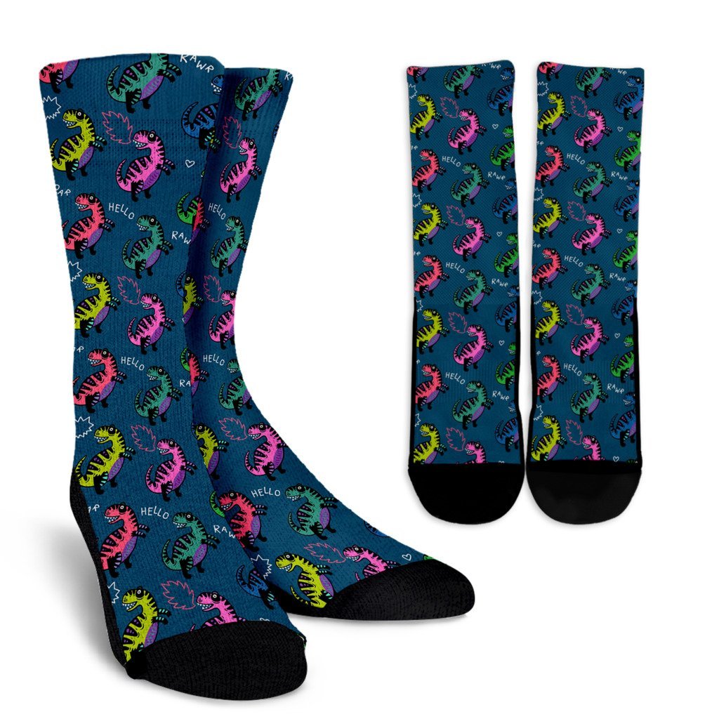 T rex Dinosaur Print Pattern Unisex Crew Socks-grizzshop