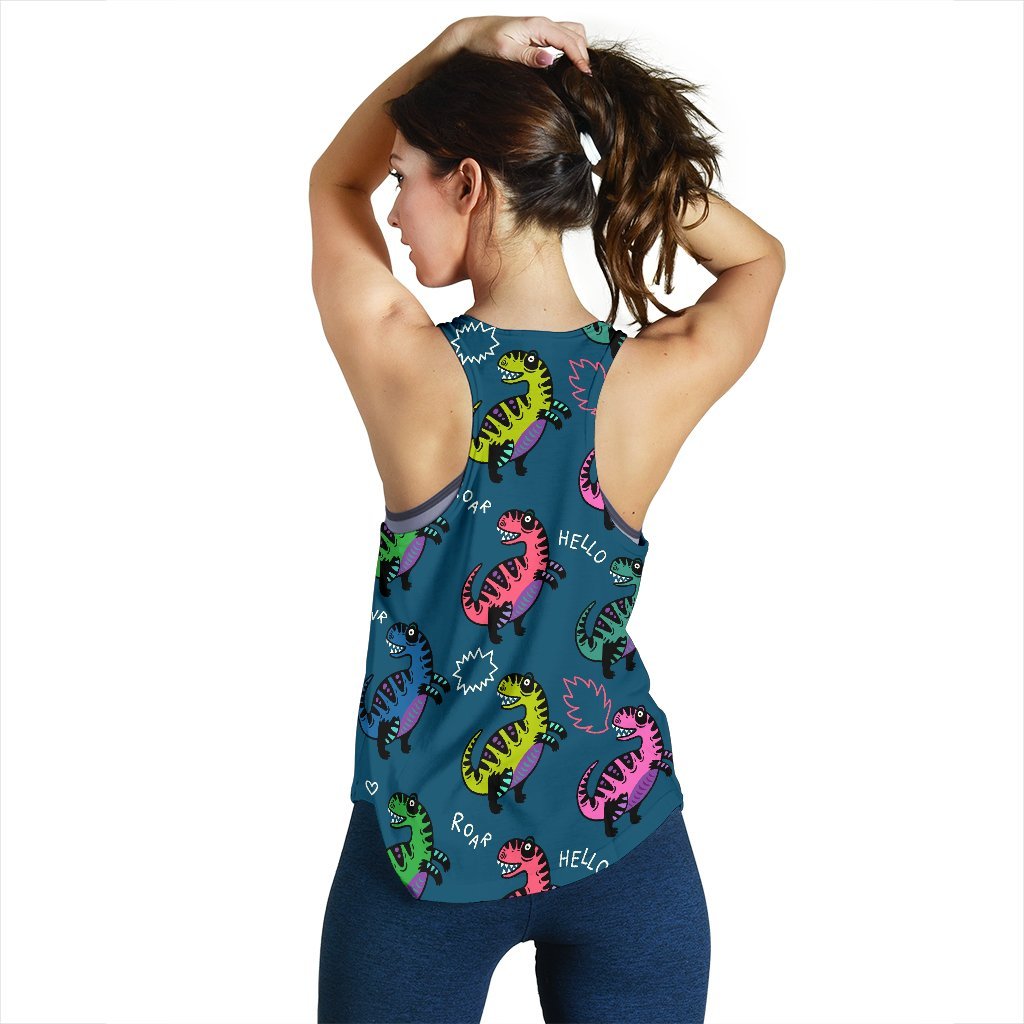 T rex Dinosaur Print Pattern Women's Racerback Tank Tops-grizzshop
