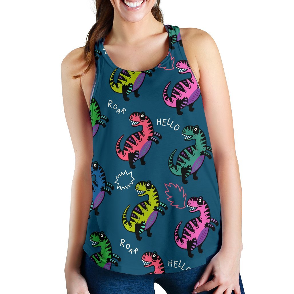 T rex Dinosaur Print Pattern Women's Racerback Tank Tops-grizzshop