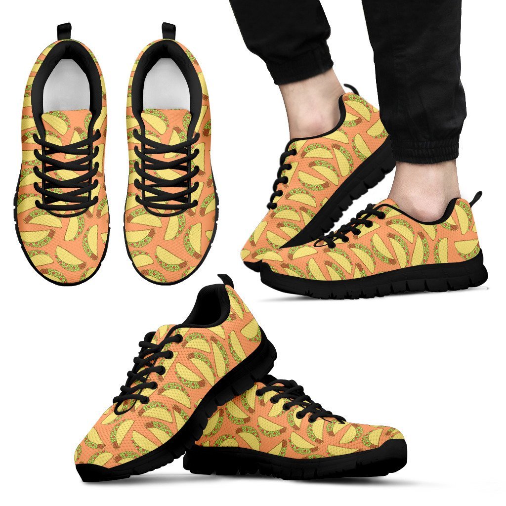 Taco Pattern Print Black Sneaker Shoes For Men Women-grizzshop