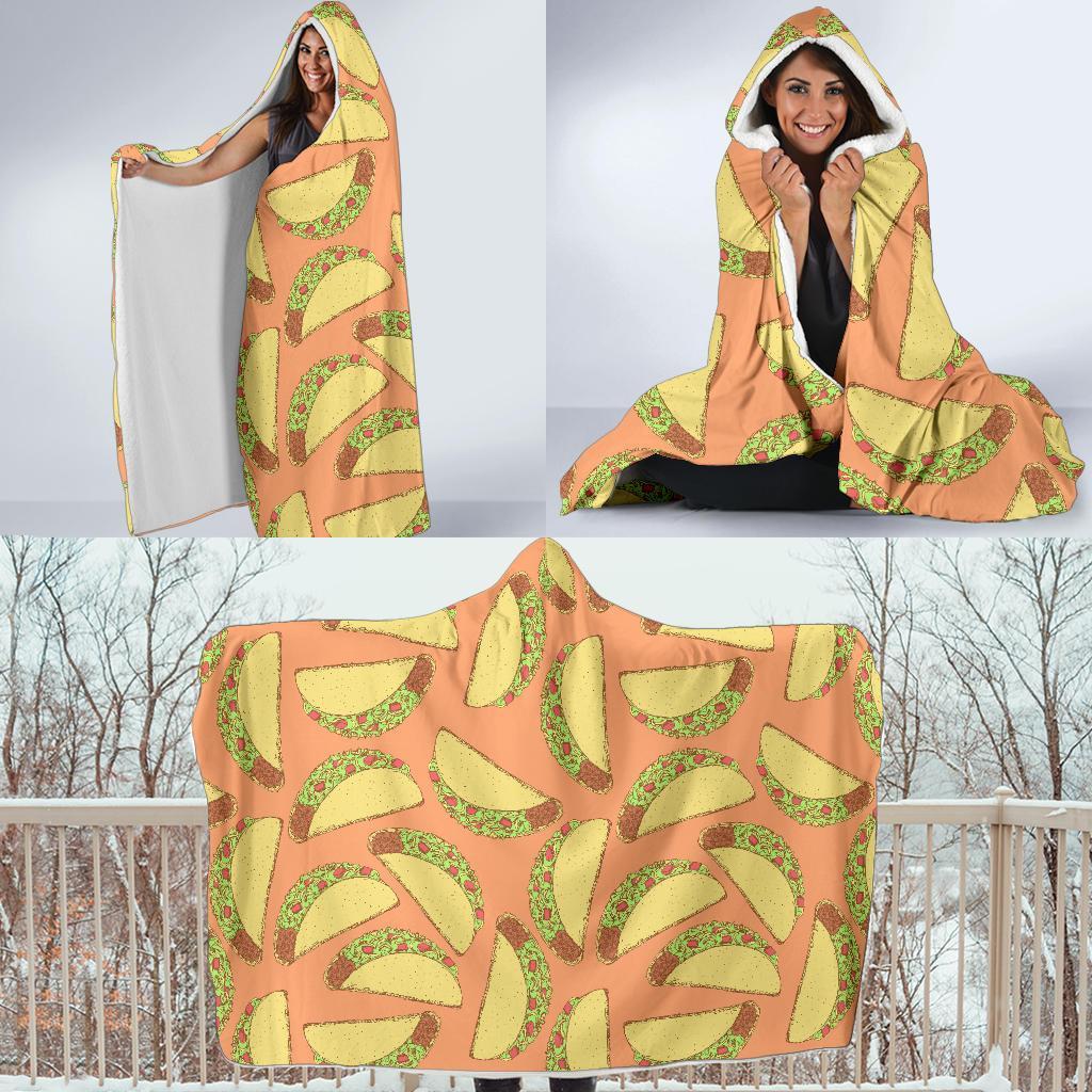 Taco Pattern Print Hooded Blanket-grizzshop