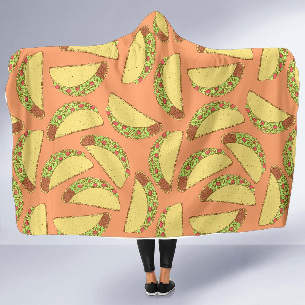 Taco Pattern Print Hooded Blanket-grizzshop