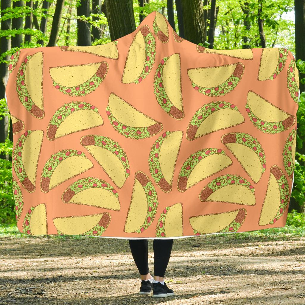 Taco Pattern Print Hooded Blanket-grizzshop