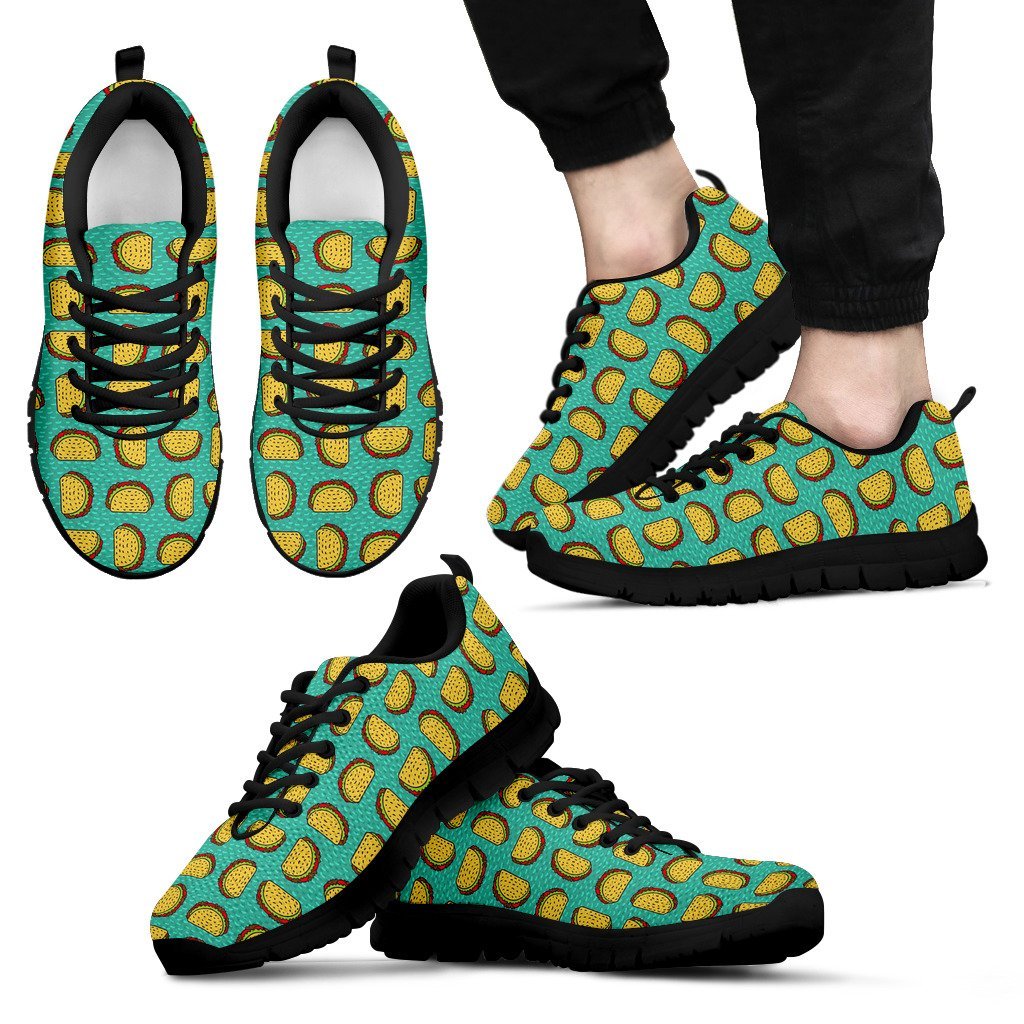 Taco Print Pattern Black Sneaker Shoes For Men Women-grizzshop