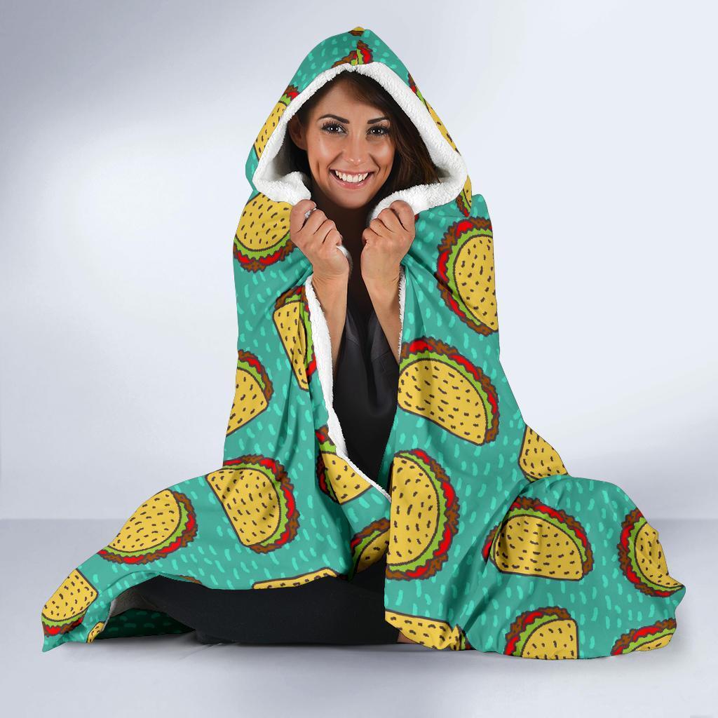 Taco Print Pattern Hooded Blanket-grizzshop