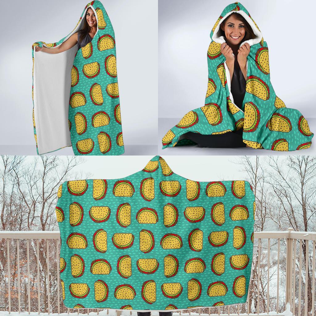 Taco Print Pattern Hooded Blanket-grizzshop