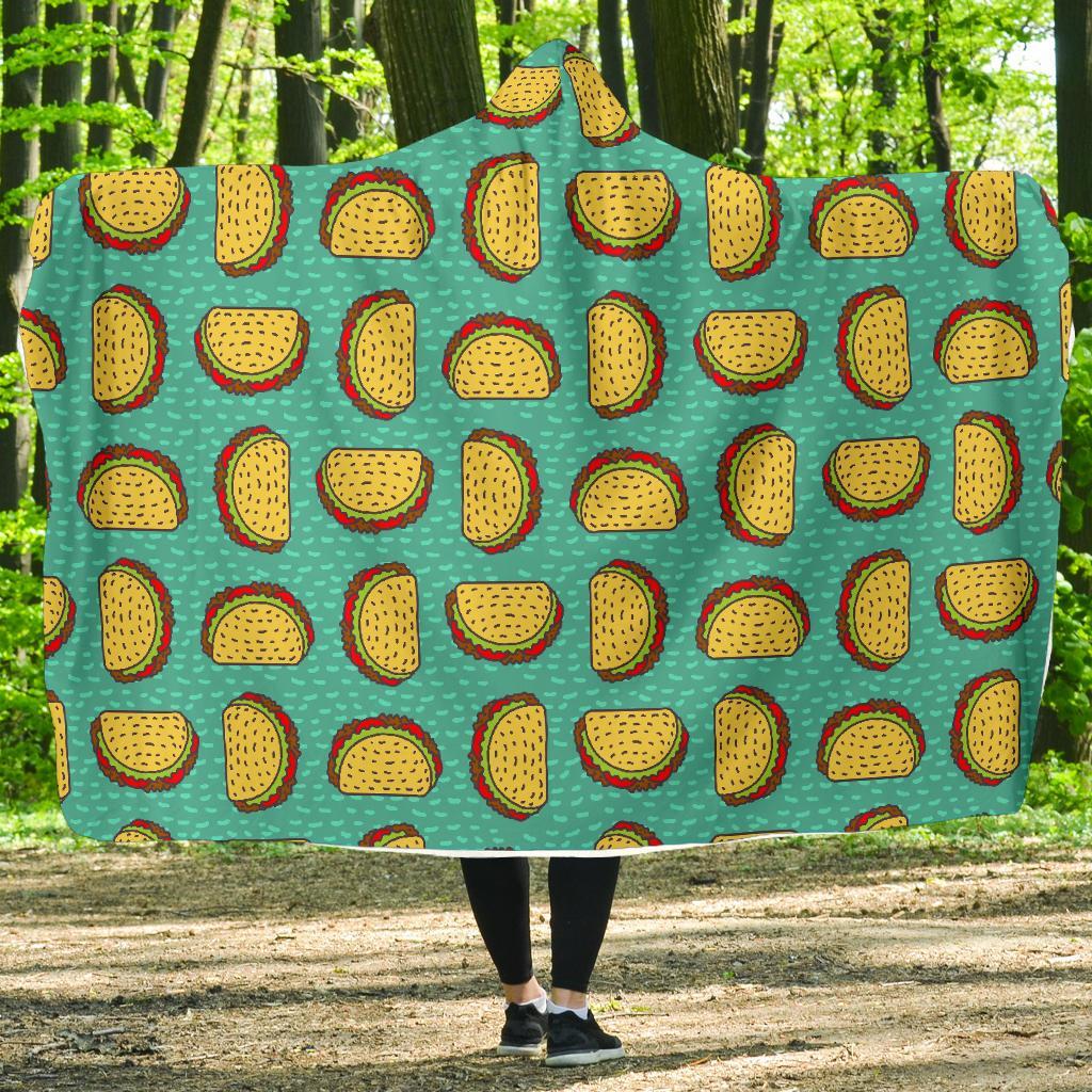 Taco Print Pattern Hooded Blanket-grizzshop